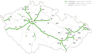 Mapa dróg płatnych w Czechach (wymagających winiety)