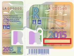 Winiety w Czechach - miejsce na numer rejestracyjny (oznaczone kolorem czerwonym).