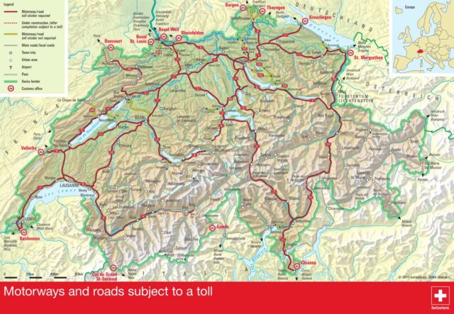 Winiety w Szwajcarii 2016 - mapa dróg płatnych