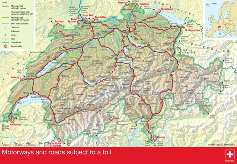 Winiety w Szwajcarii 2015 - mapa dróg płatnych