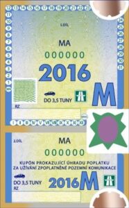 Winiety w Czechach - wzór winiety miesięcznej na rok 2016.