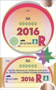 Winiety w Czechach - wzór winiety rocznej na rok 2016.