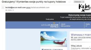 Le Club AccorHotels - informacja o zamówionych kuponach.
