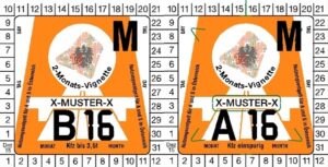 Winiety w Austrii 2016 - wzory winiet dwumiesięcznych