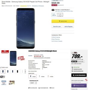 Samsung S8 - porównanie cen w USA z cenami w Europie