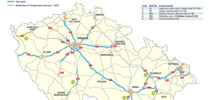 Winiety w Czechach 2018 - mapa dróg płatnych