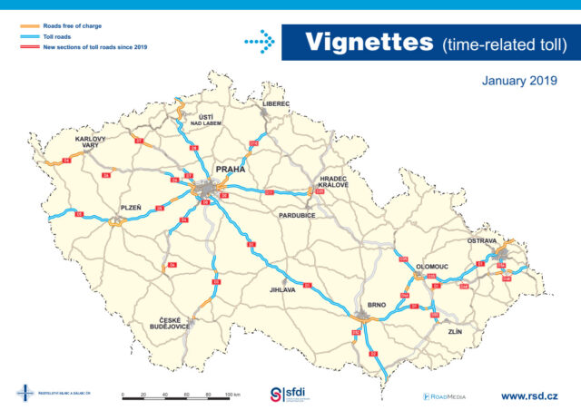 Winiety w Czechach 2020 - mapa dróg płatnych